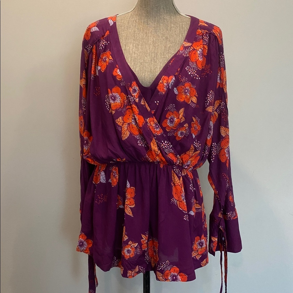 Free People Tuscan Dreams Tunic dress Plum Bell Sleeve size Medium NWT - Picture 5 of 16